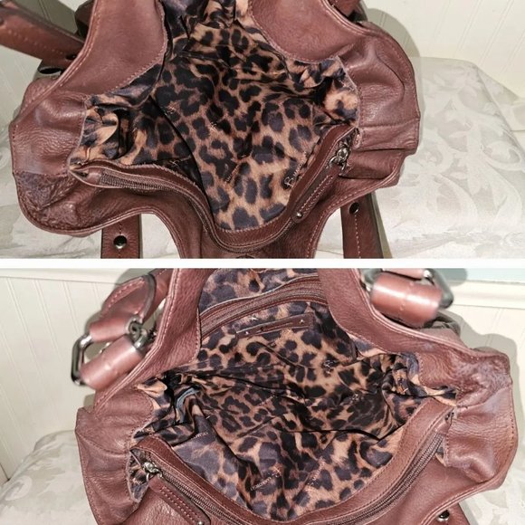 NEW B Makowsky Western Brown 100% Leather Shoulder Bag Purse Magnet Zip Close - Picture 13 of 13